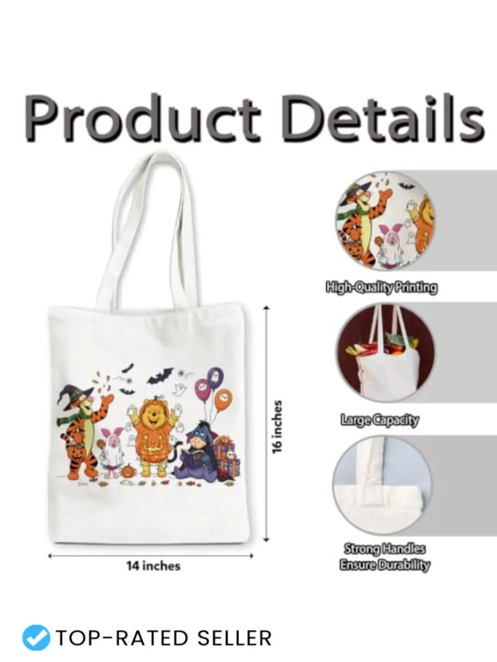 Canvas Tote Bag 16x14 Halloween Autumn Eco-Friendly Laptop Book Beach